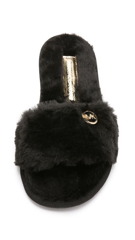 michael kors slippers fur|Michael Kors black fuzzy slipper.